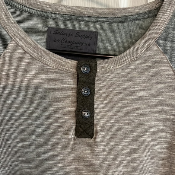 Multi pattern knit top, tan and olive green - Picture 2 of 5